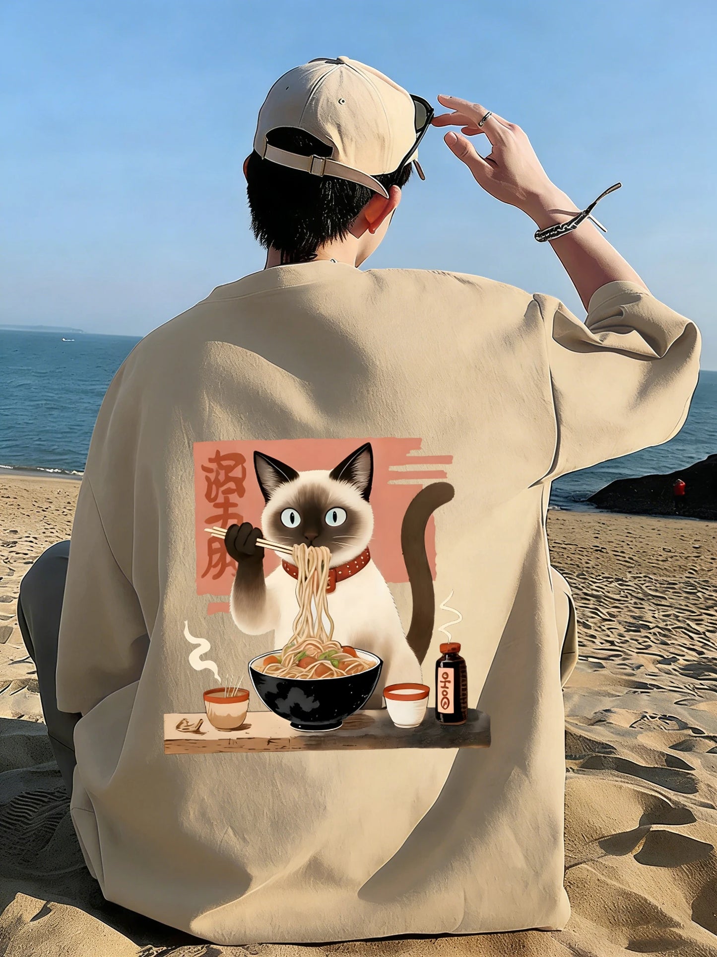 Siamese Cat Eat Noodles T-Shirt