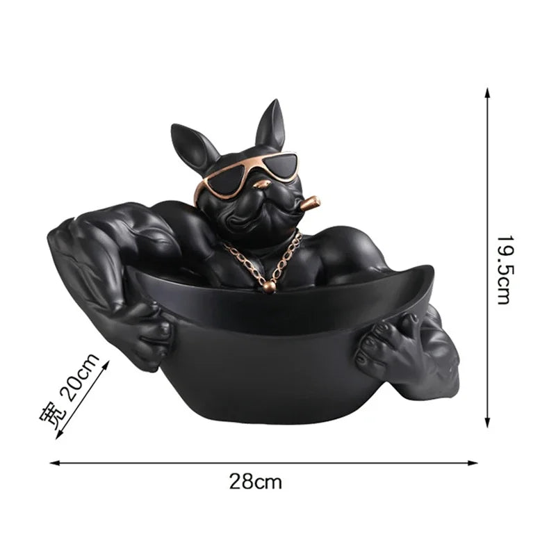 Muscular Black Dog Bowl Organizer