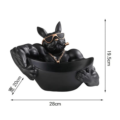 Muscular Black Dog Bowl Organizer