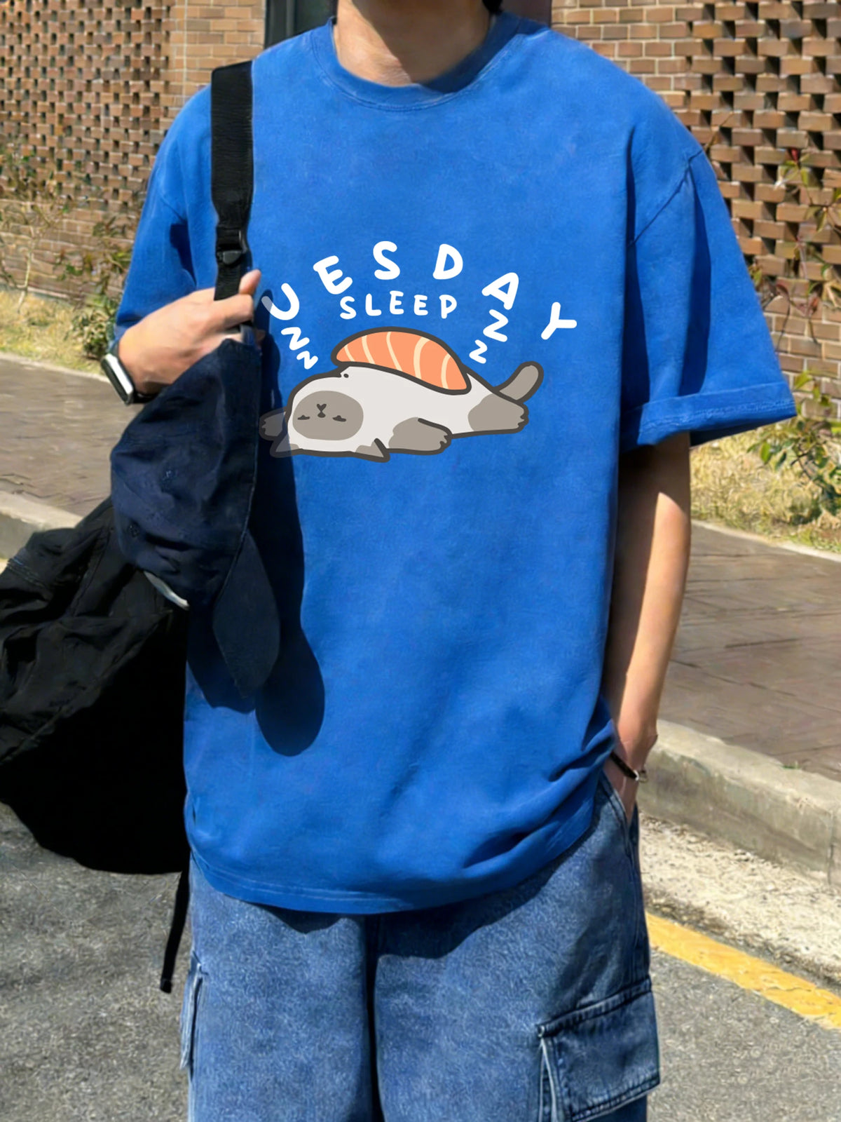 Sleeping Cat Cotton Graphic T-Shirt