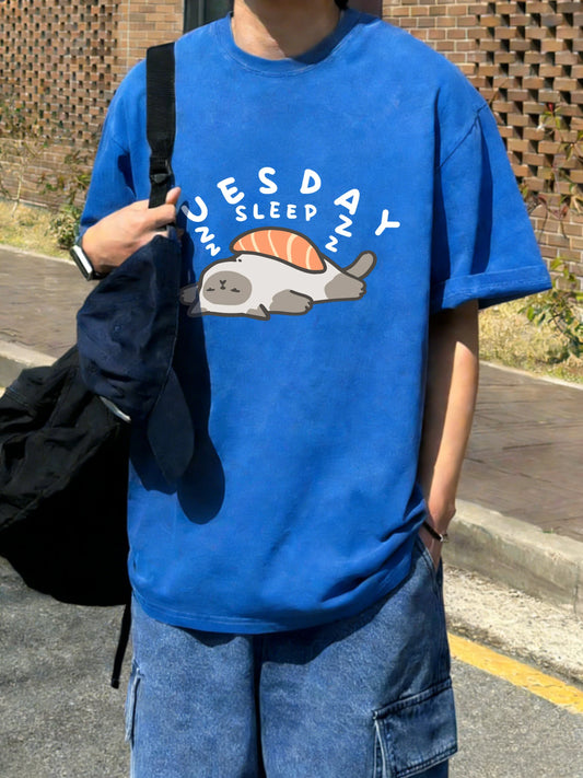 Sleeping Cat Cotton Graphic T-Shirt