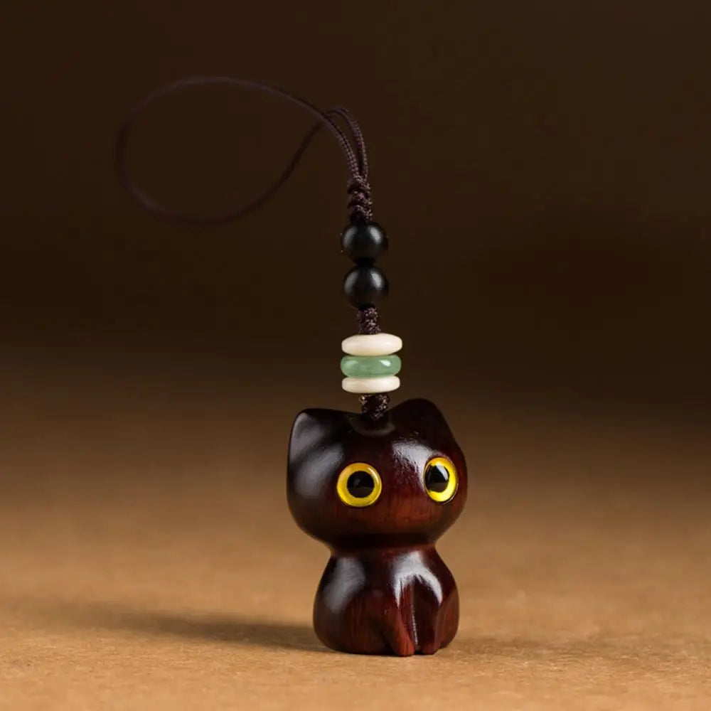 Porte-clés chat porte-bonheur en bois
