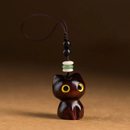 Porte-clés chat porte-bonheur en bois