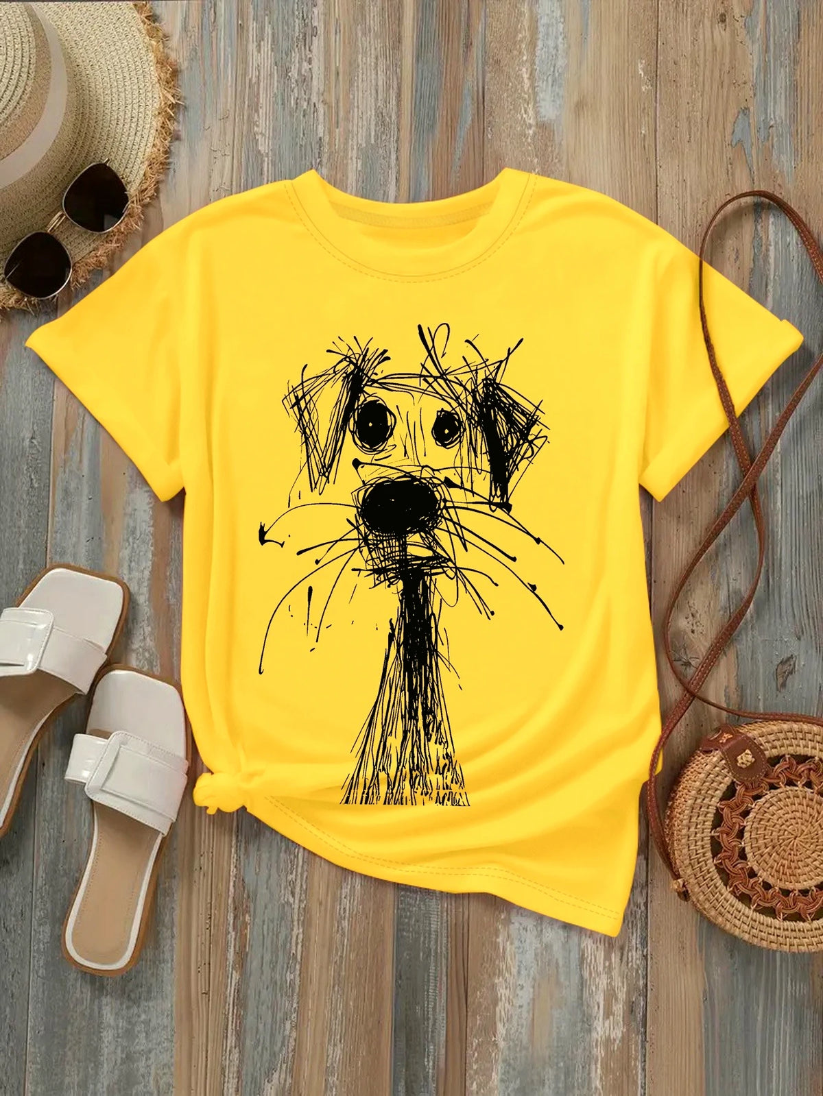 Women's Dog Sketch Graphic T-Shirt