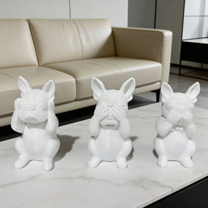 Three Wise French Bulldogs Figurines