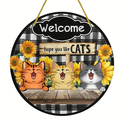 Letrero de madera de gato Bienvenido