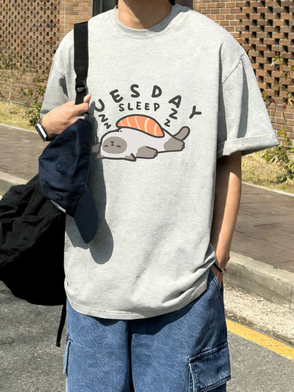 Sleeping Cat Cotton Graphic T-Shirt