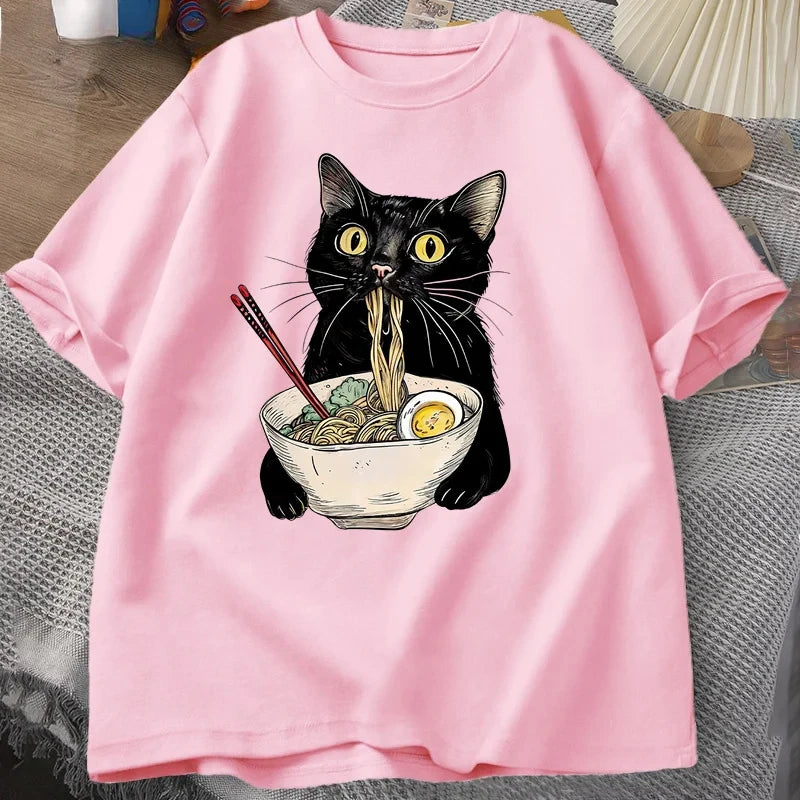 T-shirt Chat Nourriture Ramen