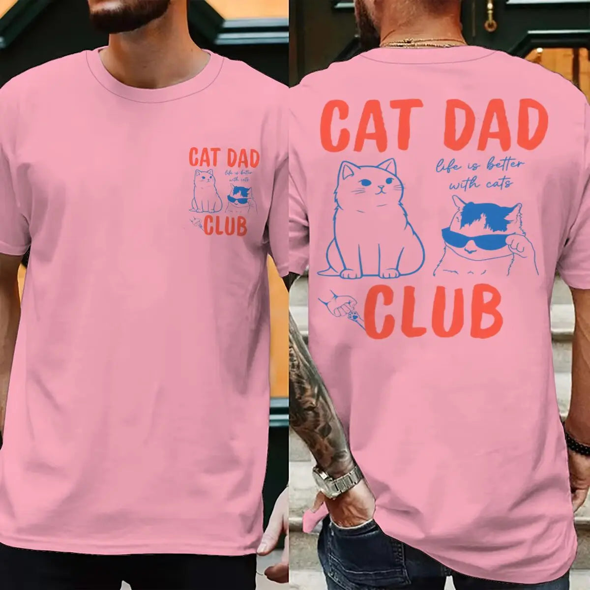 Cat Dad Club T-Shirt with Front and Back Graphics