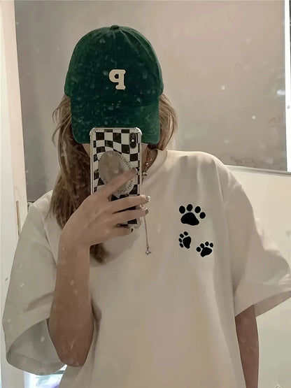 Women's Paw Print T-Shirt with Front and Back Graphics