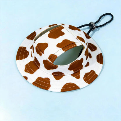 Cotton Pet Bucket Hat with Ear Openings and Adjustable Cord