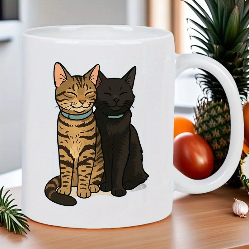 แก้วมัคเซรามิคสีขาว Cat Duo น่ารัก