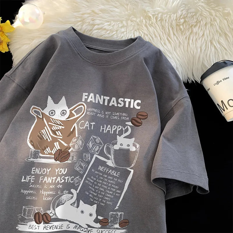 T-shirt sur le thème du chat heureux
