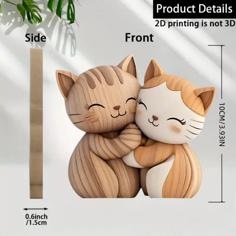 Wooden Kitten Couple Sculpture