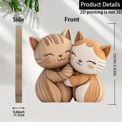 Wooden Kitten Couple Sculpture