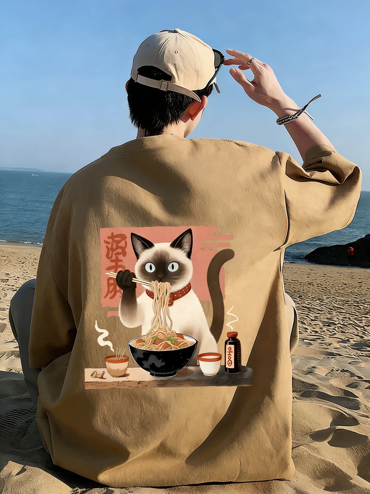 Siamese Cat Eat Noodles T-Shirt