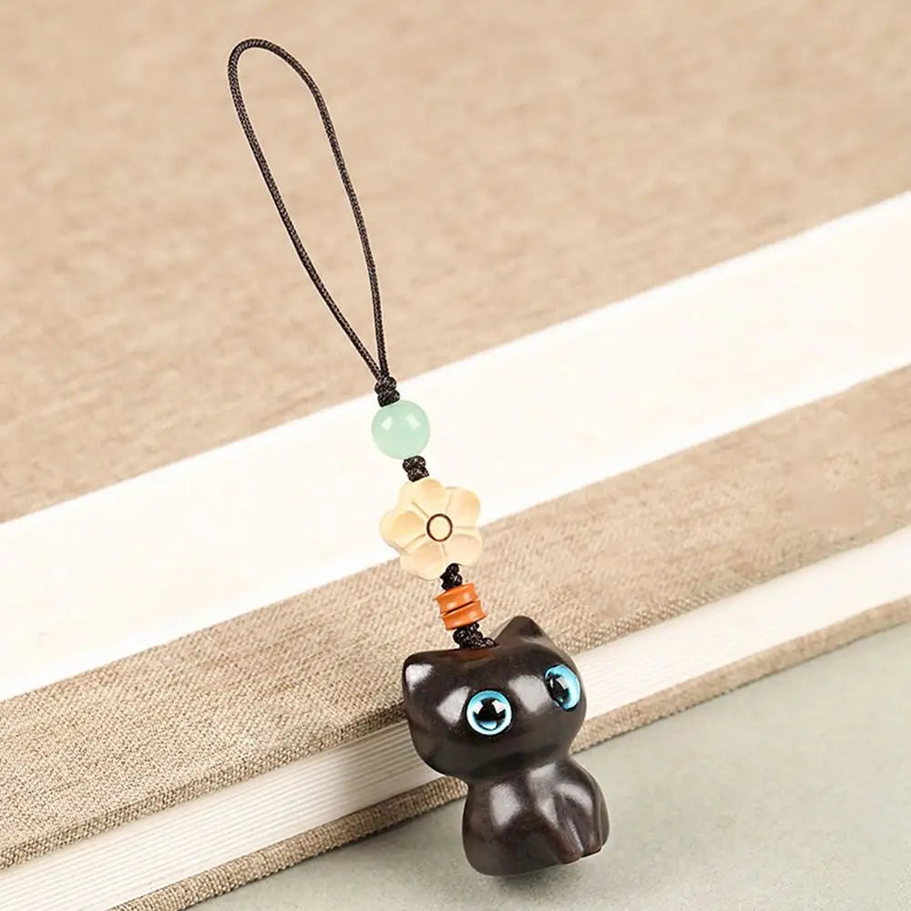 Porte-clés chat porte-bonheur en bois