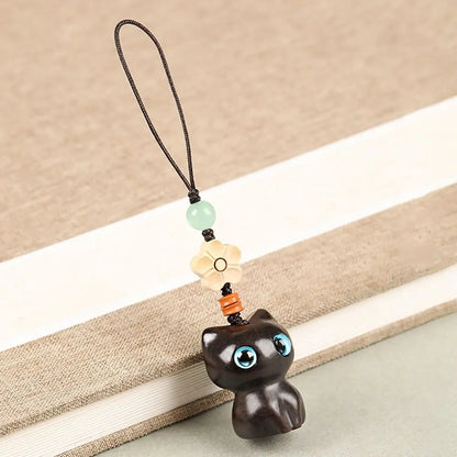 Porte-clés chat porte-bonheur en bois