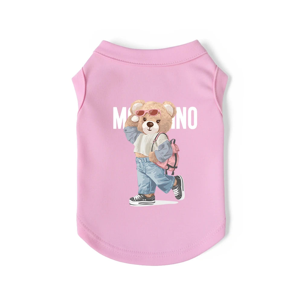 Bear Graphic Sleeveless Dog Shirt in Pink and Red