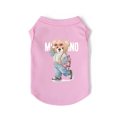 Bear Graphic Sleeveless Dog Shirt in Pink and Red