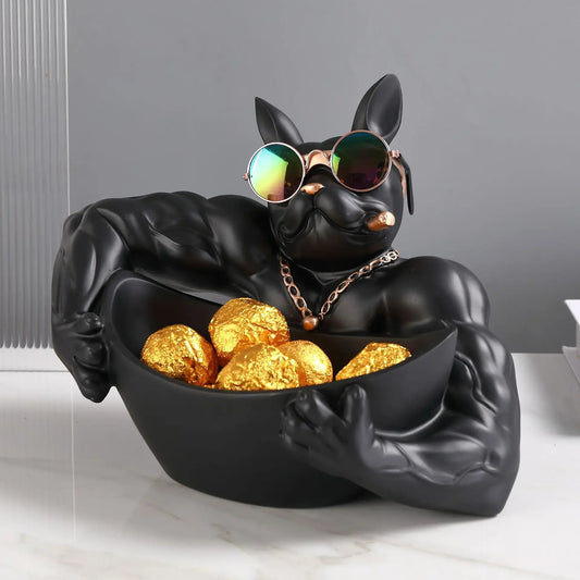 Muscular Black Dog Bowl Organizer