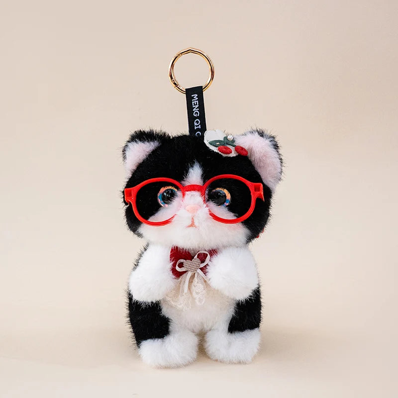 Cat Plush with Glasses and Bow Details