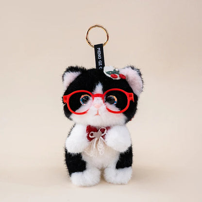 Cat Plush with Glasses and Bow Details