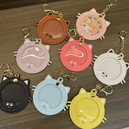 Pendentif de sac photo en cuir chat