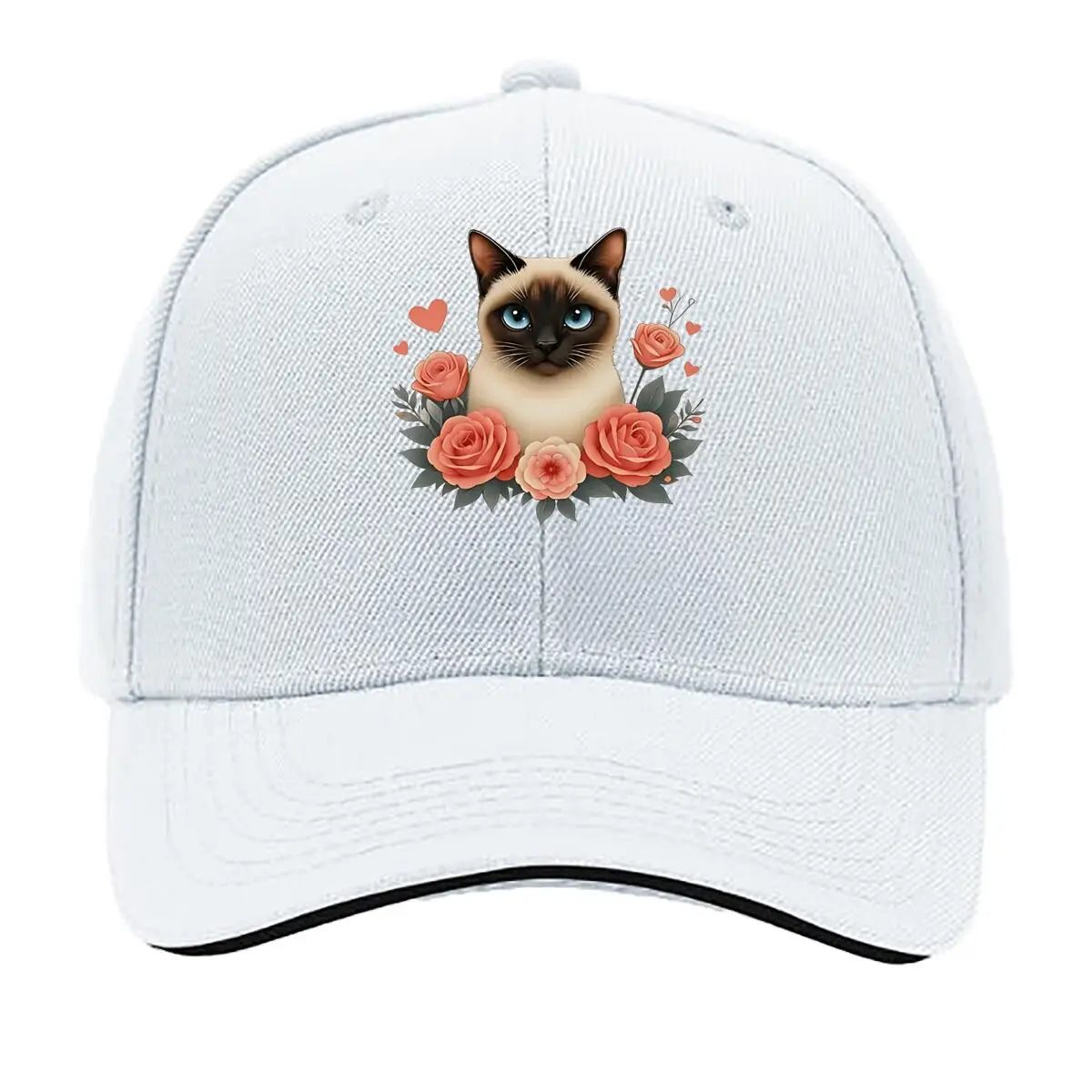 Gatto siamese con cappuccio di rose