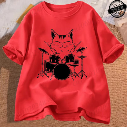 Drumming Cat Music T Shirt