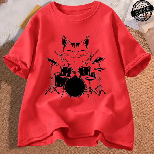 Drumming Cat Music T Shirt