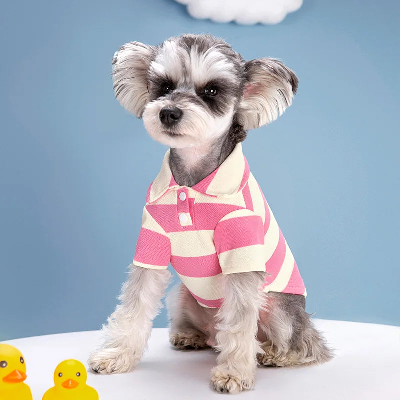 Striped Dog Polo Shirt with Short Sleeves