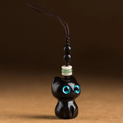 Porte-clés chat porte-bonheur en bois