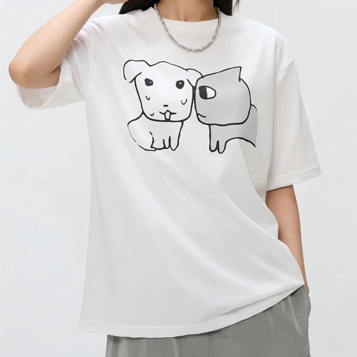Unisex Dog and Cat Sketch Graphic Cotton T-Shirt