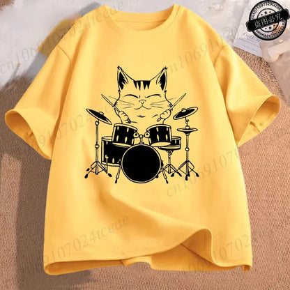Drumming Cat Music T Shirt