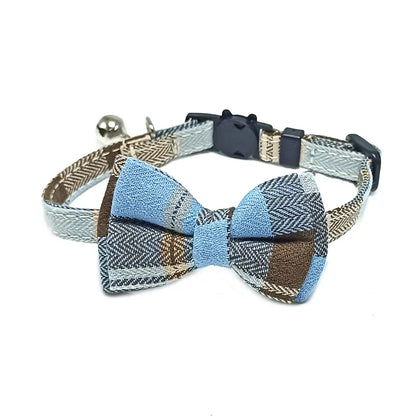 Cute Plaid Pet Collar with Bow Tie & Bell