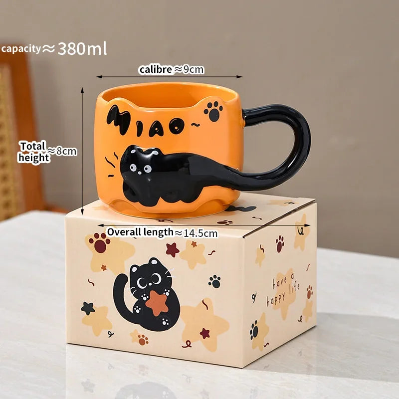 กาแฟแก้วมัคน่ารักแมวดำ