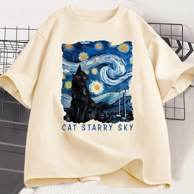 Black Cat "Starry Sky Night" T-Shirt