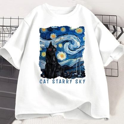 Black Cat "Starry Sky Night" T-Shirt