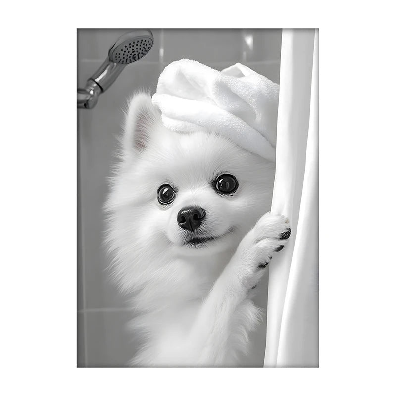 Art mural mignon de serviette de chiens de douche