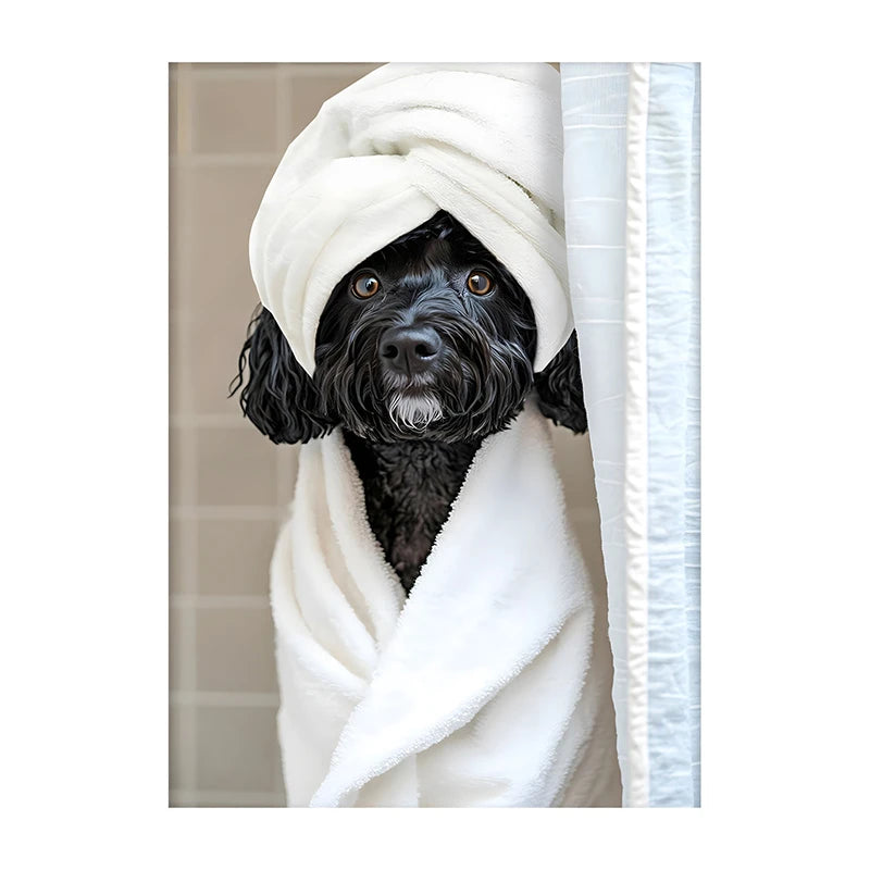 Art mural mignon de serviette de chiens de douche
