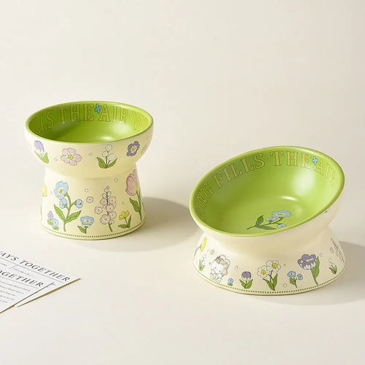 Durable Flower Ceramic Cat Bowl