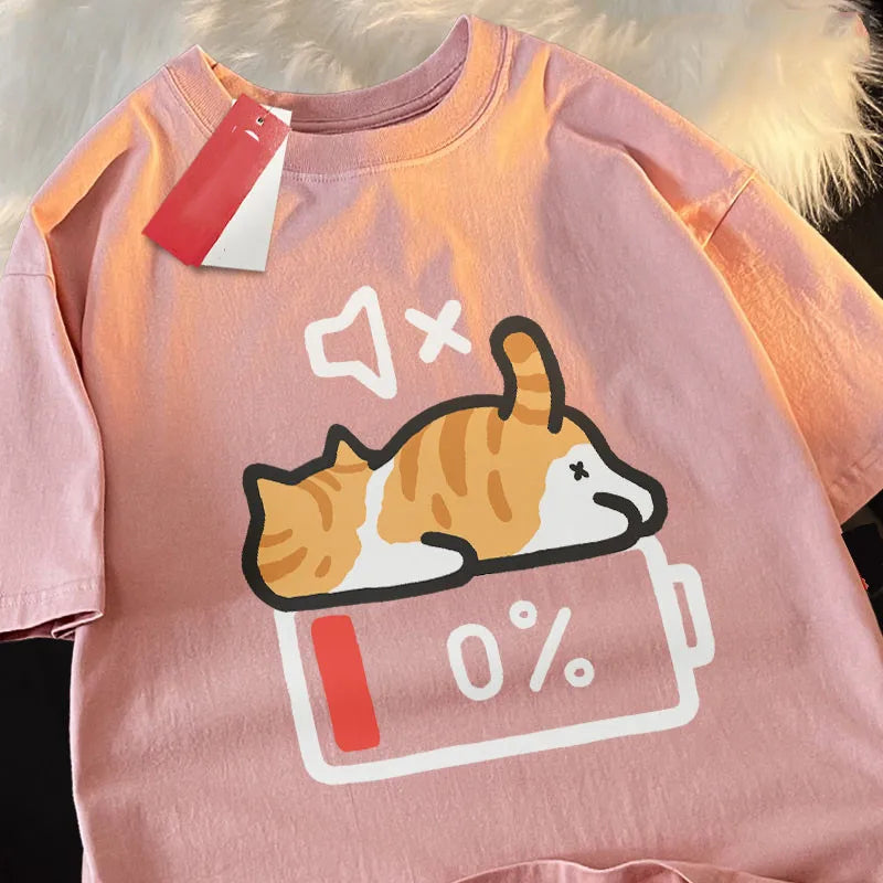 Battery Died Cat Cartoon Shirt