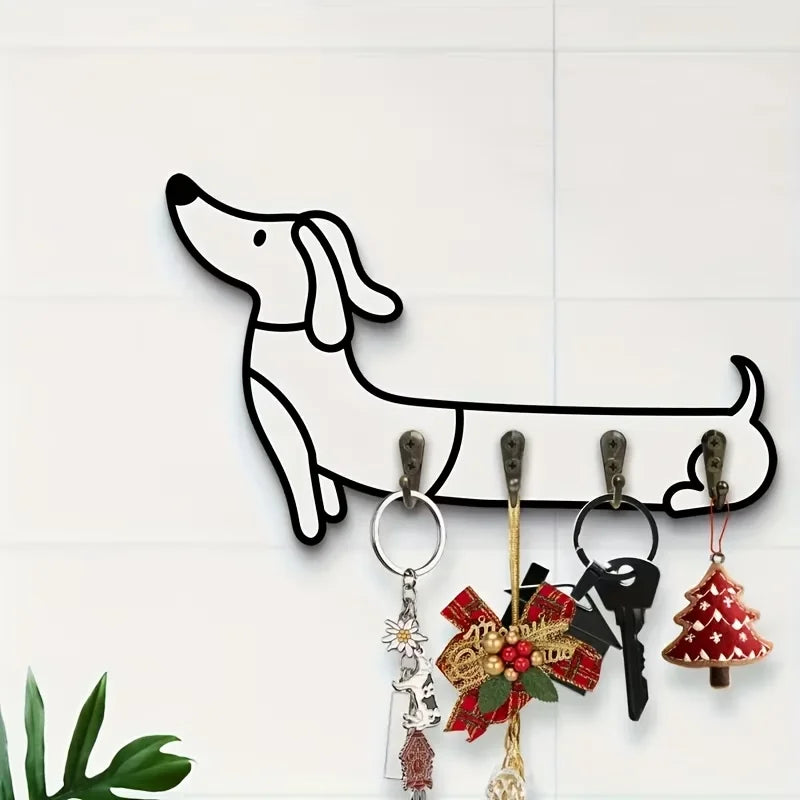 White Dachshund Wall Key Holder with Four Hooks