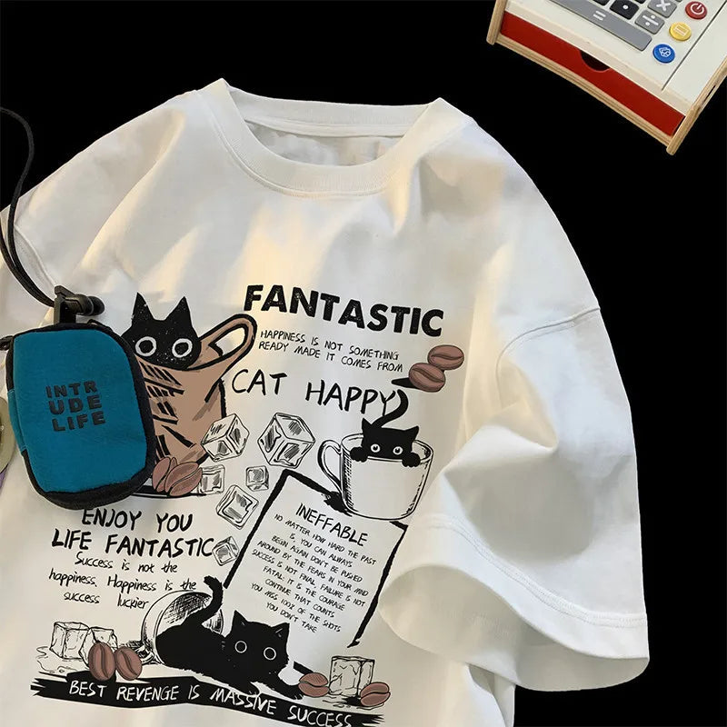 T-shirt sur le thème du chat heureux