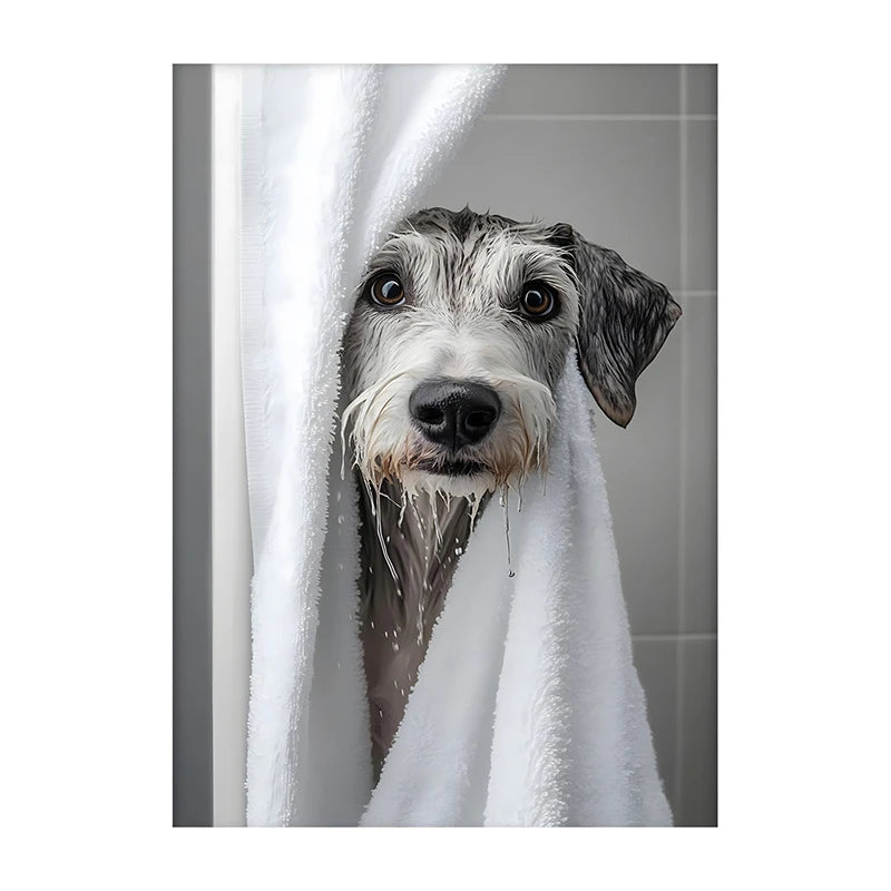 Art mural mignon de serviette de chiens de douche