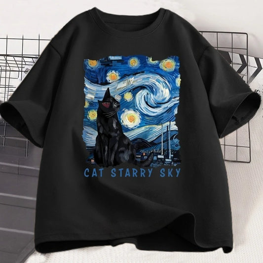 Black Cat "Starry Sky Night" T-Shirt