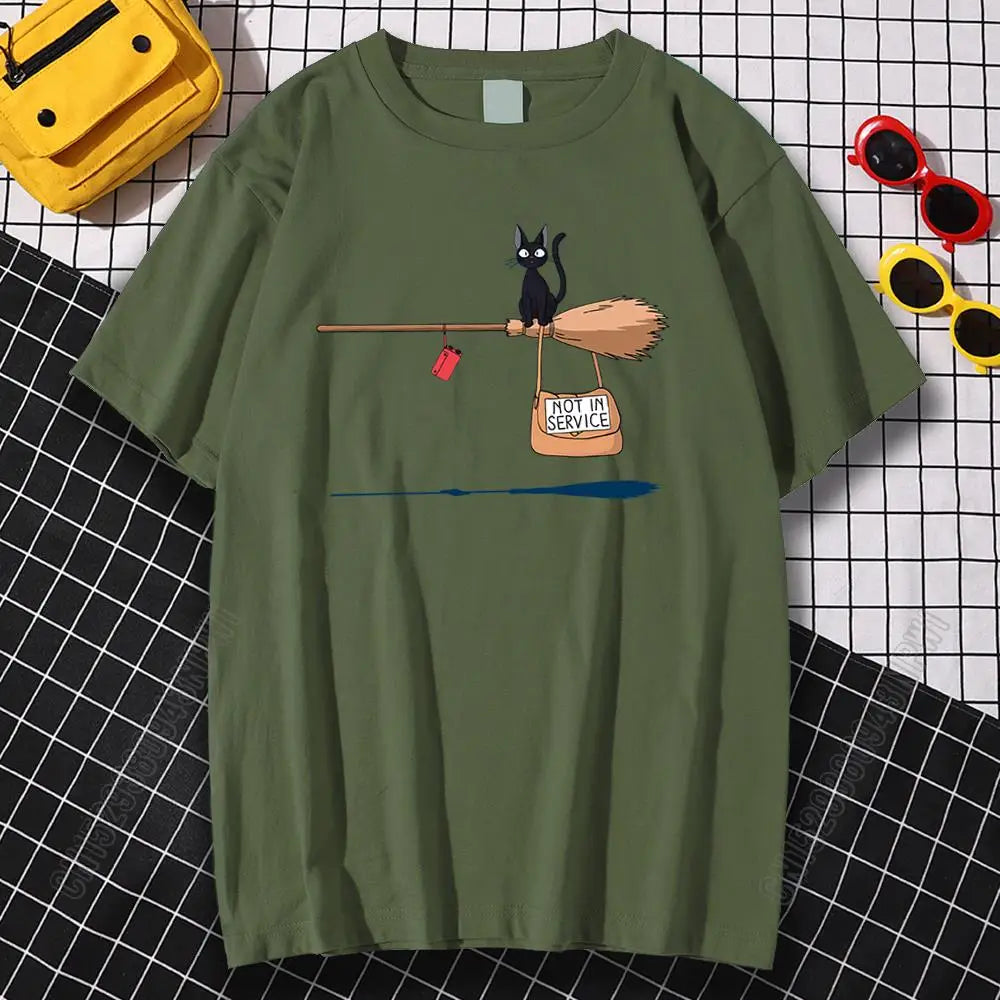 Cat On Magic Broom T Shirt