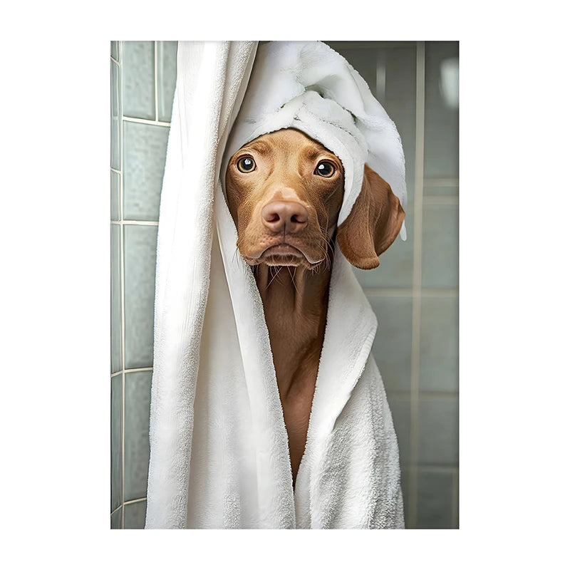 Art mural mignon de serviette de chiens de douche