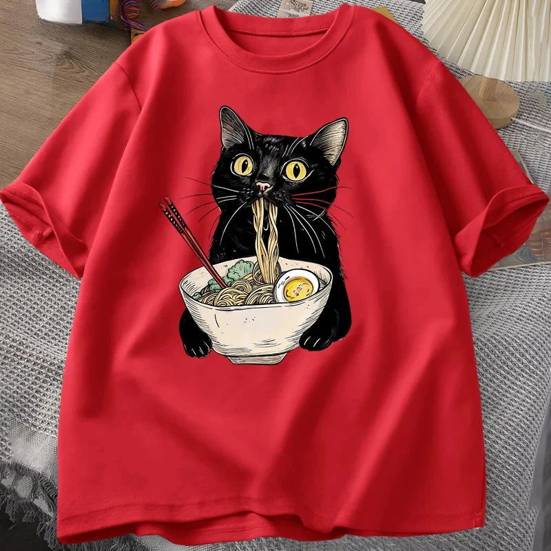 T-shirt Chat Nourriture Ramen